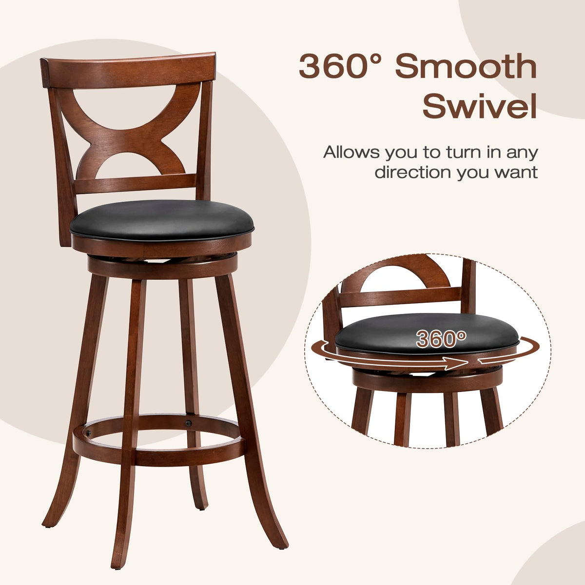Goflame Bar Stools Set of 2, 30.5" Counter Height Bar Dining Chairs with Back & Footrest, Rubber Wood Frame