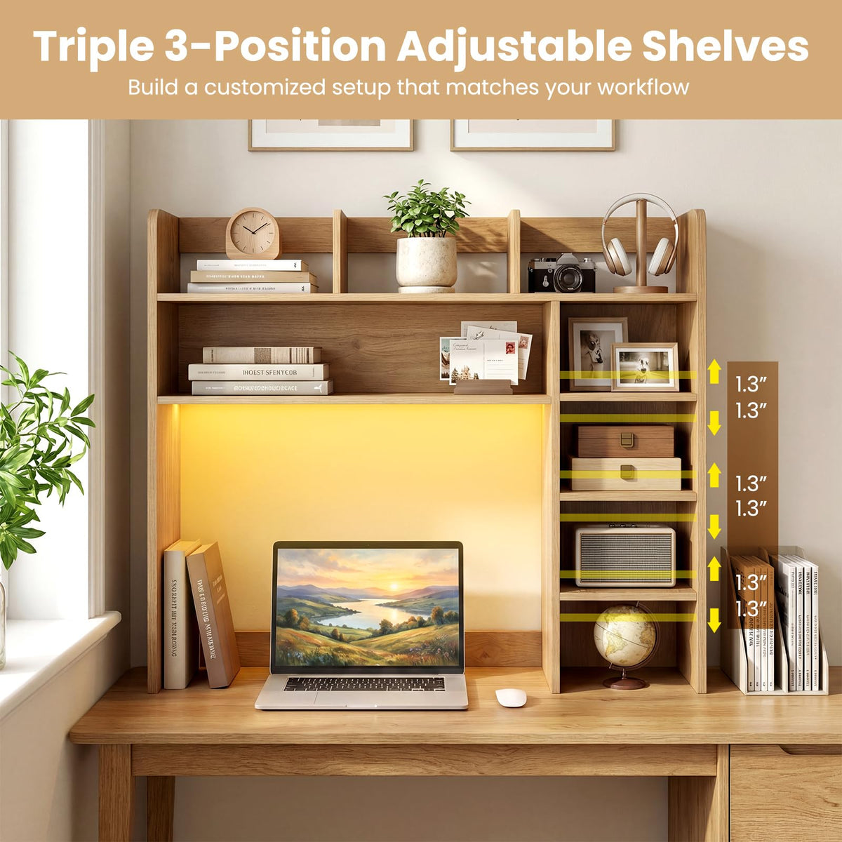 Goflame 35.5" Desktop Bookshelf with LED Lights