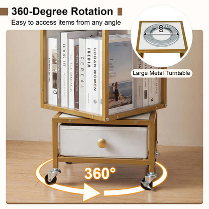 Goflame 4-Tier Rotating Bookshelf | 360° Spinning Corner Book Shelf Tower W/Removable Fabric Storage Drawer