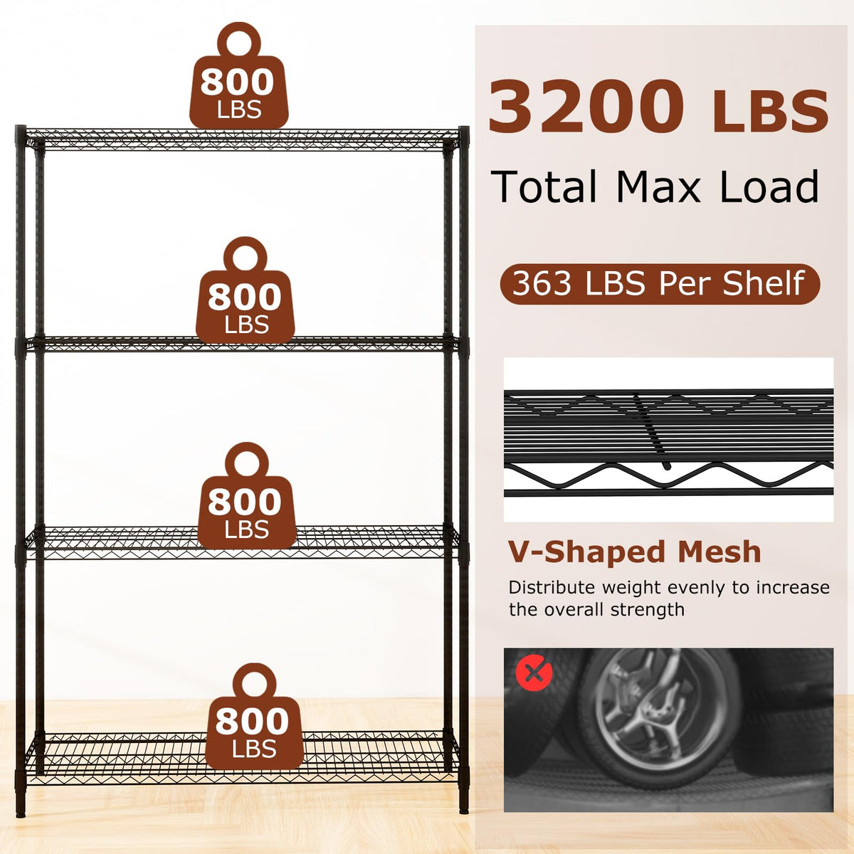 Goflame 4-Tier Metal Storage Shelving Unit with V-Shaped Wire Rack
