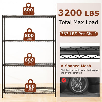 Goflame 4-Tier Metal Storage Shelving Unit with V-Shaped Wire Rack