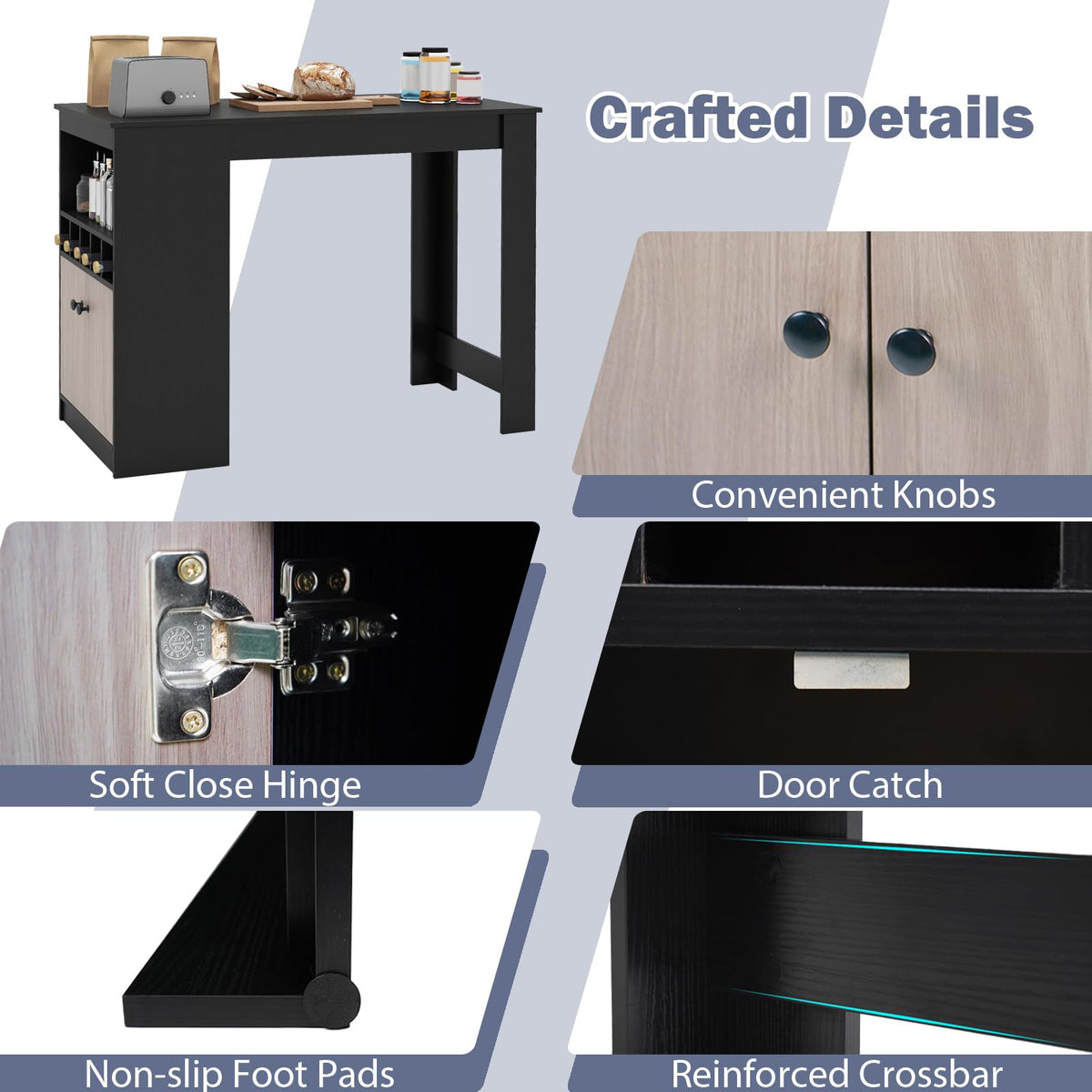 Goflame Counter Height Bar Table with Storage Cabinet