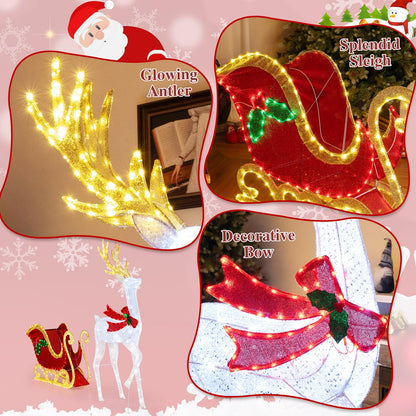 Goflame Lighted Christmas Reindeer & Sleigh Set, Light-up Xmas Decorations with 462 LED Lights