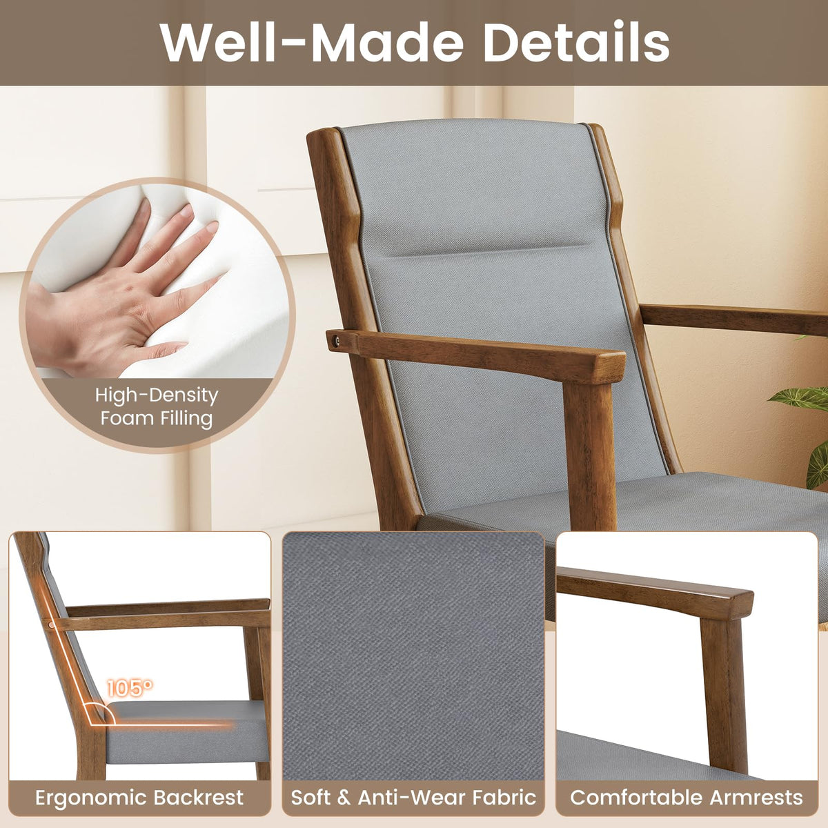 Goflame Mid Century Modern Dining Chairs Set of 2/4 Upholstered Accent Chair with High Back