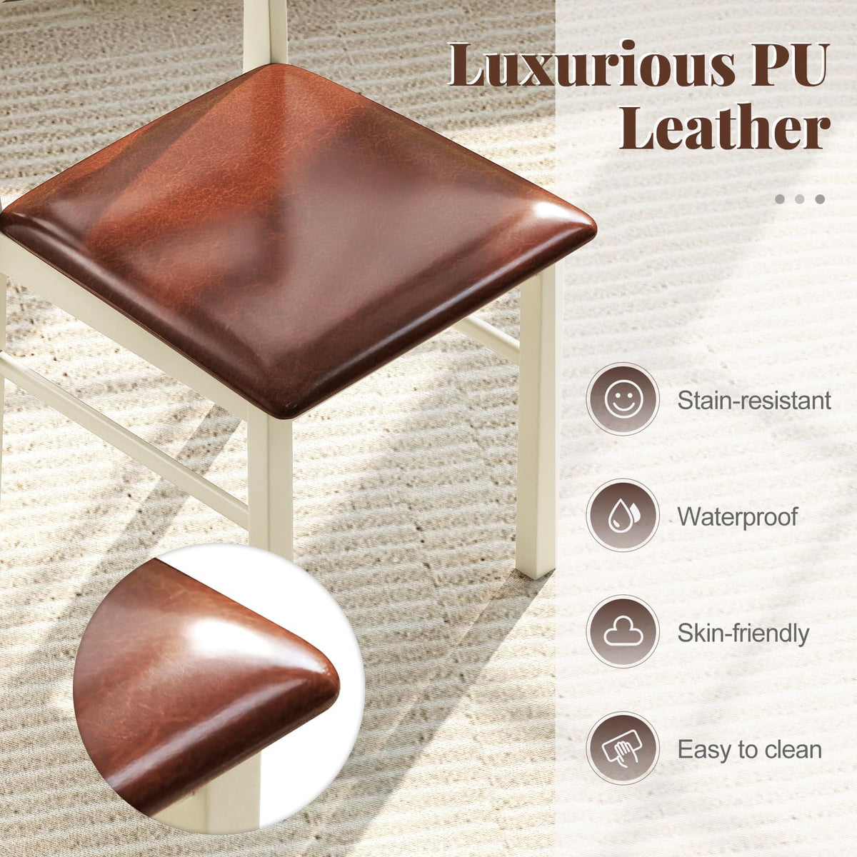 Goflame PU Leather Upholstered Kitchen Chair with Rubber Wood Frame