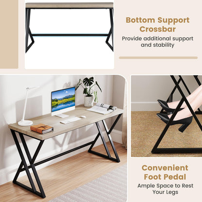 Goflame Large Computer Desk 59" Industrial Home Office Desk with Z-Shaped Metal Leg & Crossbar