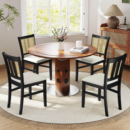 Goflame Rattan Dining Chairs Set of 2/4 Farmhouse Fabric Upholstered Kitchen Chairs with Rubber Wood Legs