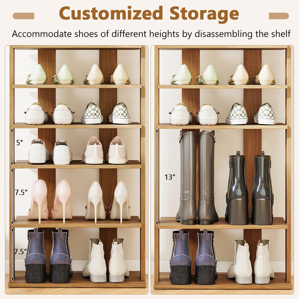 Goflame 8-Tier Wooden Shoe Rack Patented Double Row Shoe Organizer for 16 Pairs