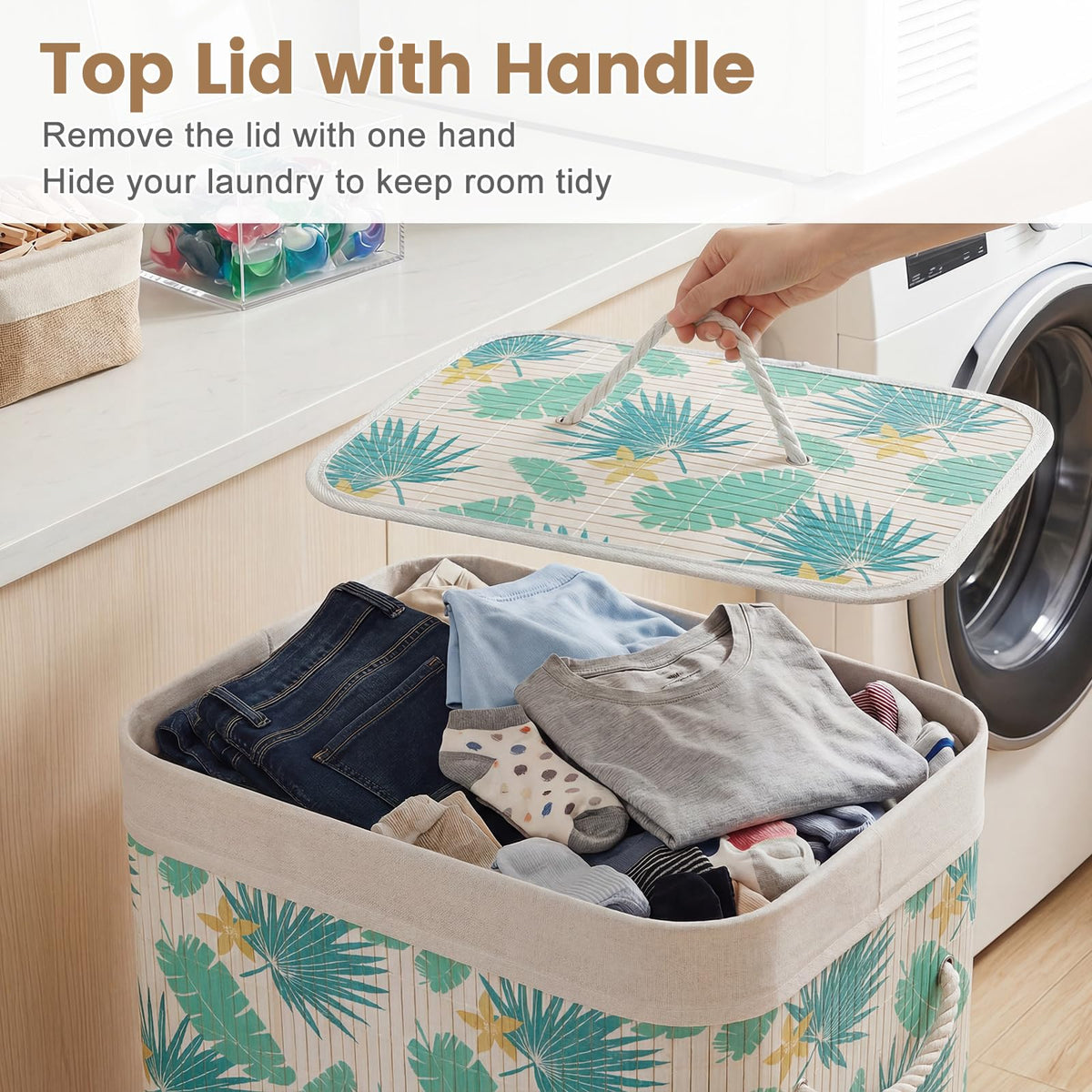 Goflame 19 Gal Bamboo Laundry Hamper w/Removable Liner & Portable Handles
