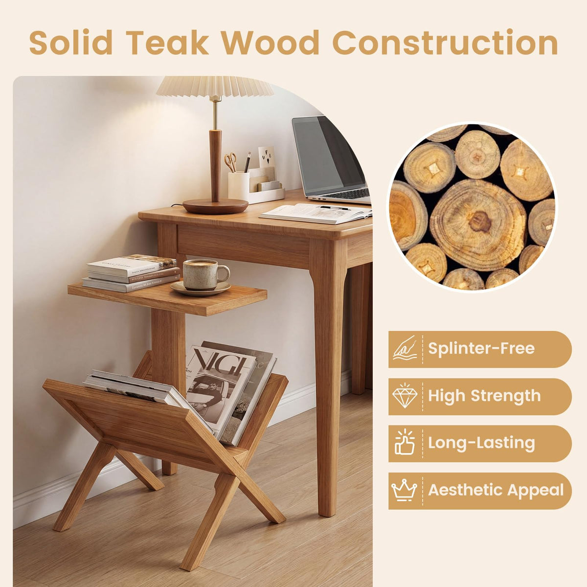 Goflame Side Table Teak Wood Set of 1/2 2-Tier Sofa Couch End Table
