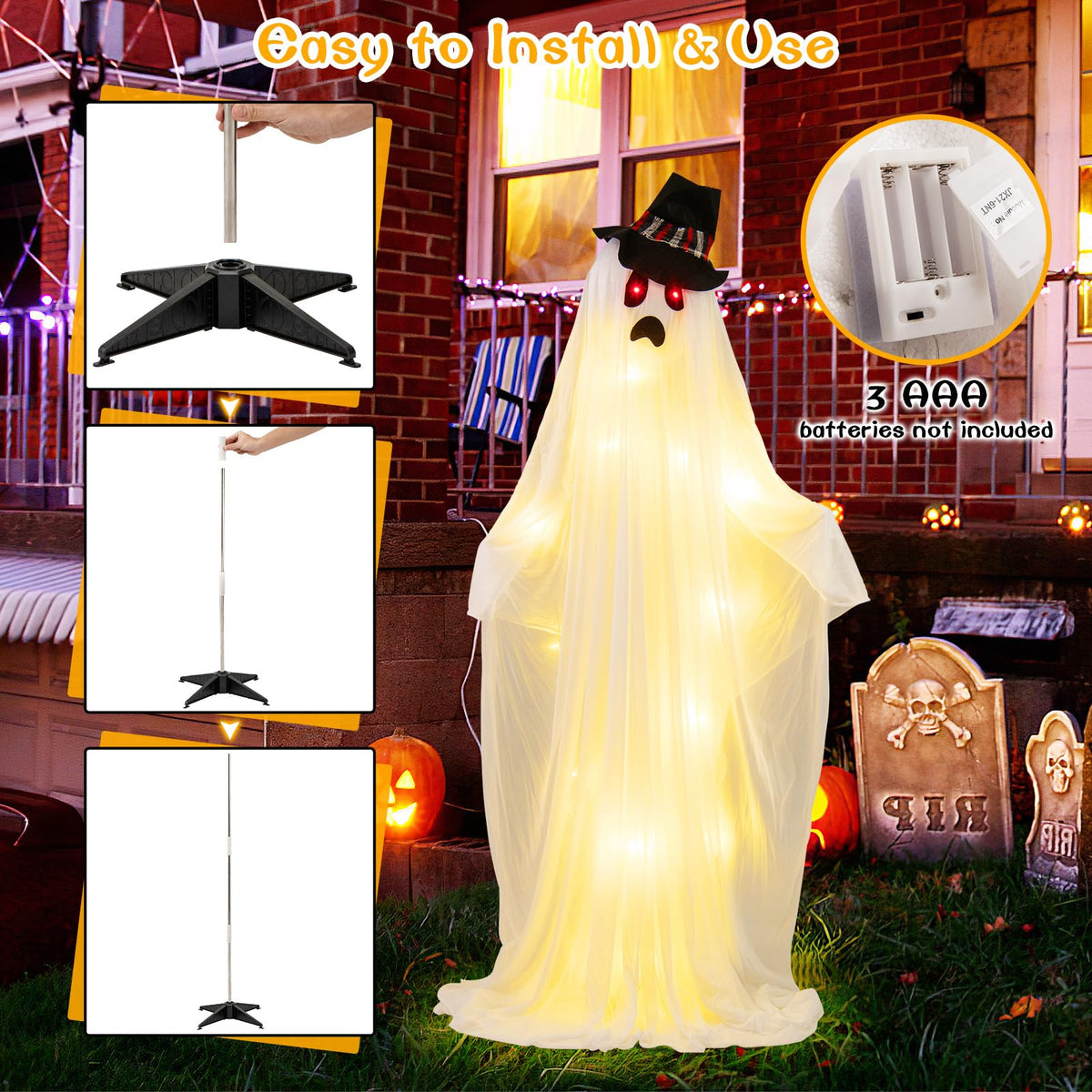 Goflame Halloween Light Up Family Ghosts, 4 PCS LED Glowing Halloween Ghosts