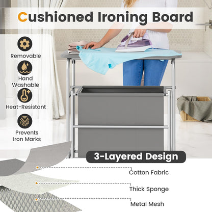 Goflame Laundry Sorter with Foldable Ironing Board 3 Section Tilt Out Laundry Hamper with Removable Bags