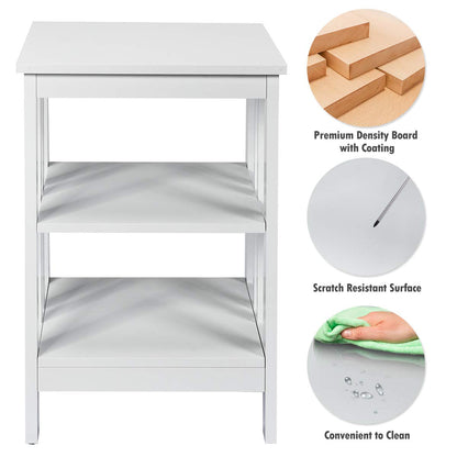 Goflame Nightstand 3-Tier Sofa Side Table W/Reinforced Bars and Stable Structure
