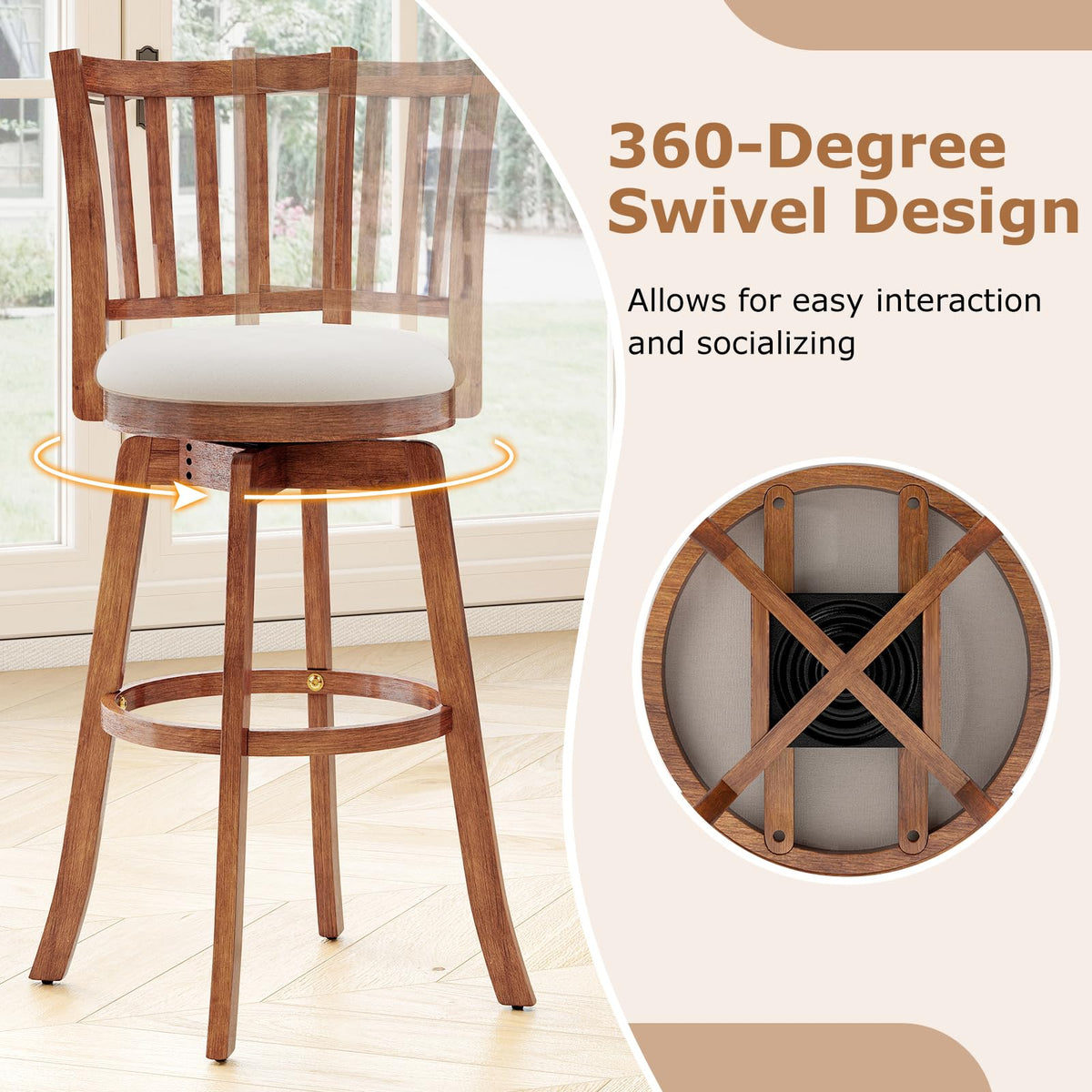 Goflame 30.5" Swivel Bar Stools Set of 2/4 with Rubber Wood Legs & Footrest & Upholstered Seat
