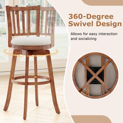 Goflame 30.5" Swivel Bar Stools Set of 2/4 with Rubber Wood Legs & Footrest & Upholstered Seat
