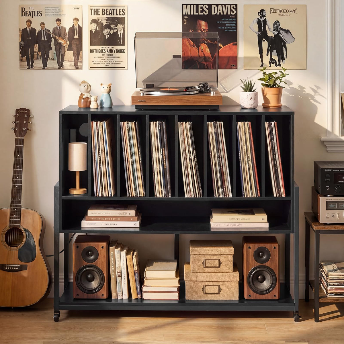 Goflame large Record Player Stand with Charging Station