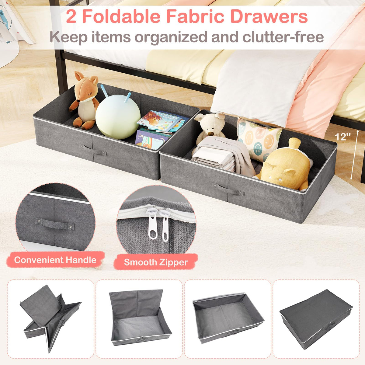 Goflame Full Size House Bed with 2 Storage Drawers