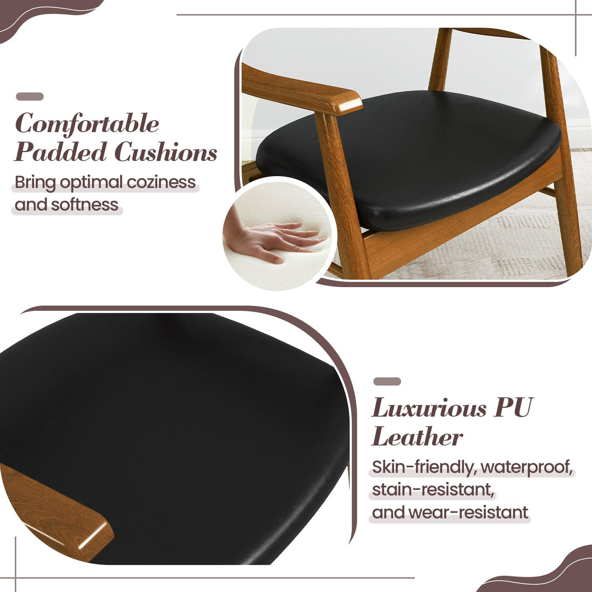 Goflame Wooden Dining Chairs Set of 2/4, PU Leather Upholstered Kitchen Chairs w/Padded Seat & Back