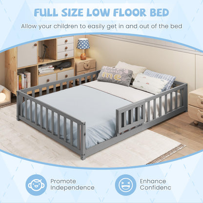 Goflame Full Size Floor Bed for Kids, Montessori Floor Bed with Wood Slats & Safety Guardrails