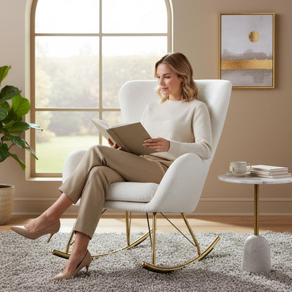 Goflame Rocking Chair Nursery Upholstered Glider Rocker w/Curved Backrest & Armrests