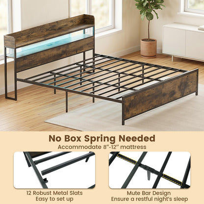 Goflame King Size Bed Frame with Storage Headboard