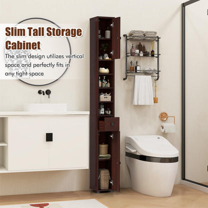 Goflame Slim Bathroom Storage Cabinet - 71" Tall Narrow Floor Cabinet Cupboard with 2 Doors