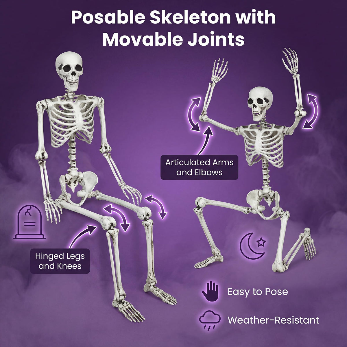 Halloween Life Size Full Body Skeleton, 5.4Ft Festival Skeleton Prop Decoration w/7 Movable Components