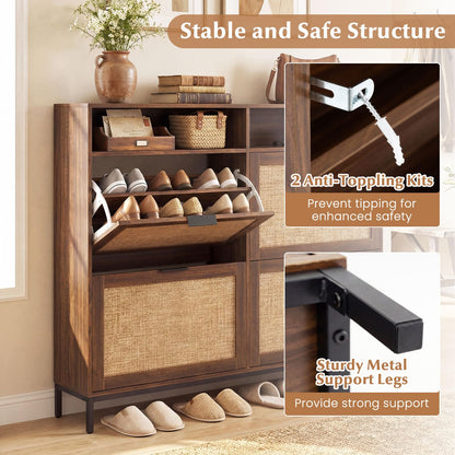 Goflame Large Shoe Storage Cabinet w/ 4 Flip Drawers