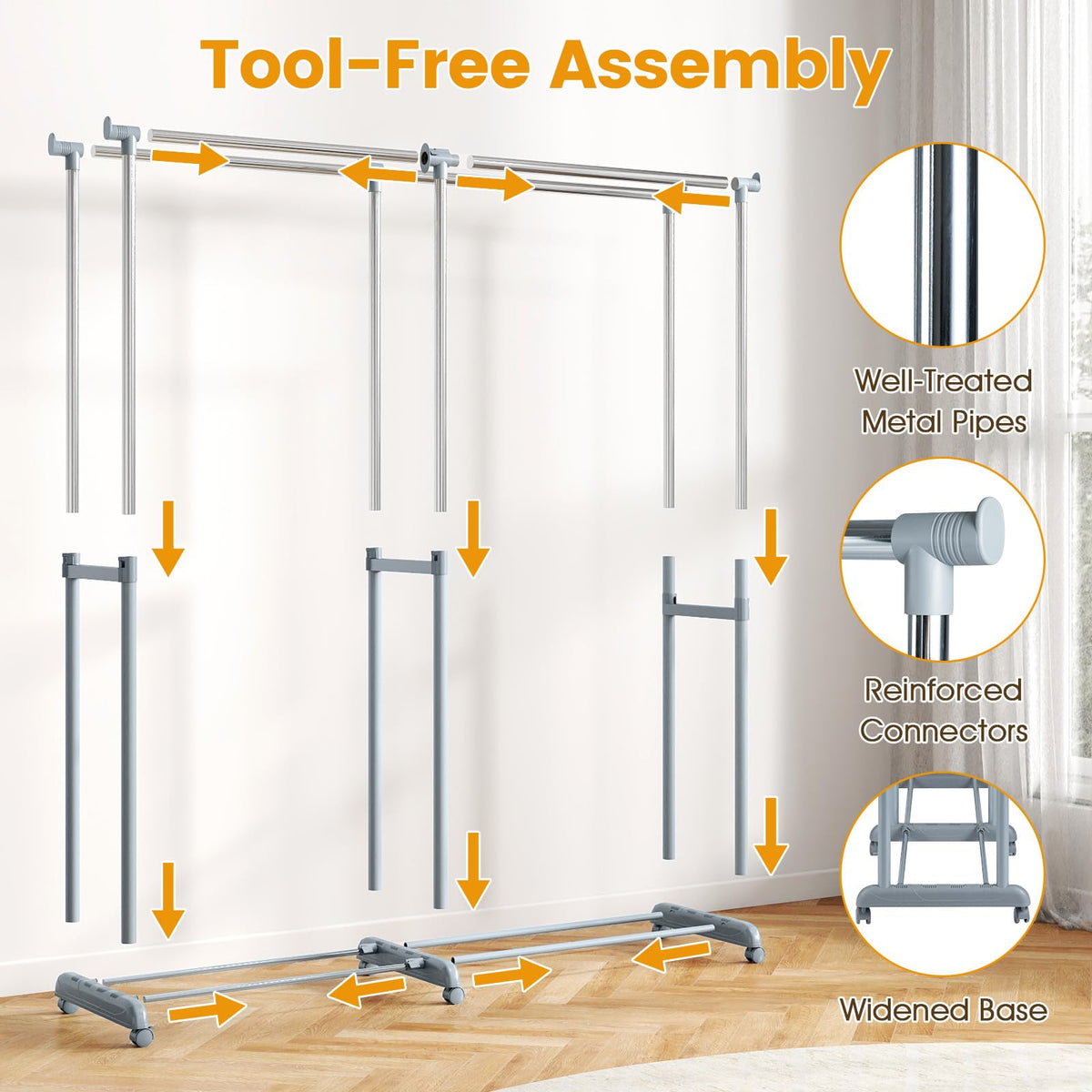 Goflame Portable Garment Clothin Rack with Adjustable Height & Width for Laundry