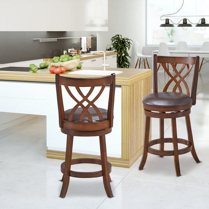 Goflame Brown Bar Stools PU Leather Cushioned Seat and Footrests, for Kitchen Island