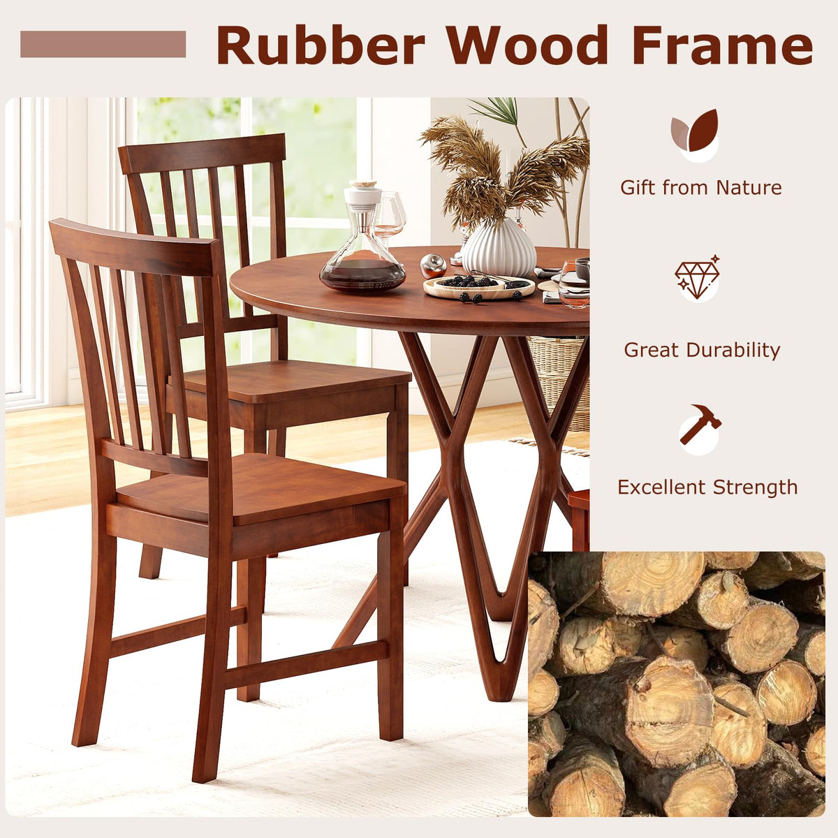 Goflame Set of 4/ 2 Dining Room Side Chair w/High Slat Back, Wood Legs