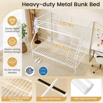 Goflame Metal Bunk Beds Twin Over Full Size, Heavy Duty Bunk Bed for Teens Adults with Ladder & Guardrails