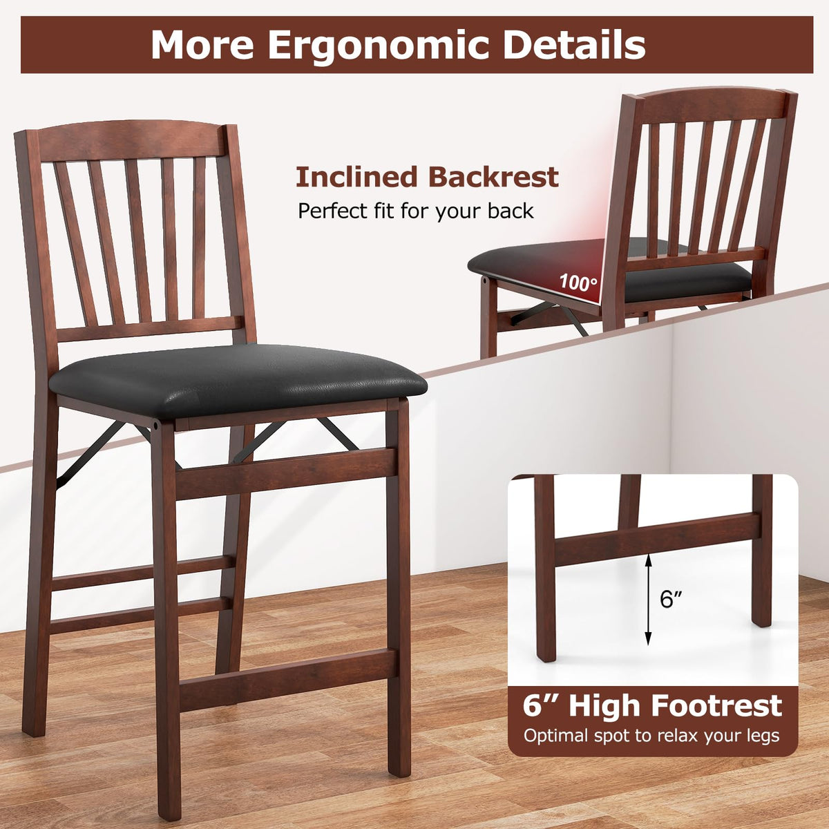 Goflame Folding Bar Stools Set, 24.5" Counter Height Bar Dining Chairs with Back