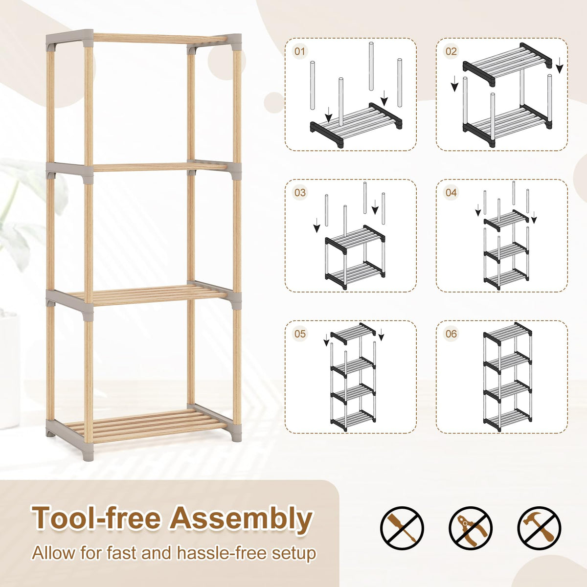 Goflame 4-Tier Bookshelf | Pine Wood Bookcase with Open Shelves