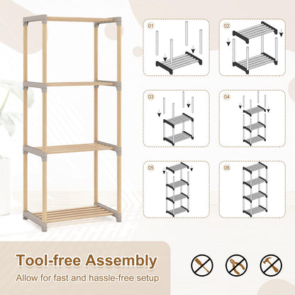 Goflame 4-Tier Bookshelf | Pine Wood Bookcase with Open Shelves