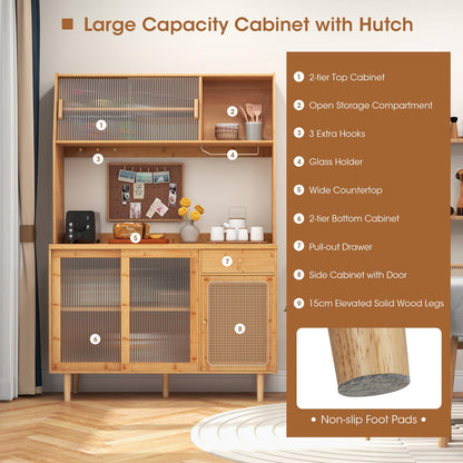 Goflame Pantry Cabinet 69" Bamboo Hutch Cabinet with Storage