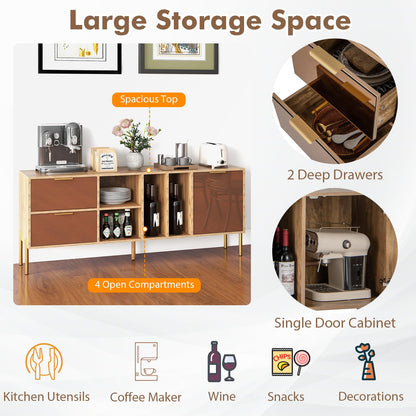 Goflame Mirrored Buffet Cabinet, Wooden Kitchen Sideboard Storage Cabinet w/2 Drawers & 1 Door Accent Cabinet