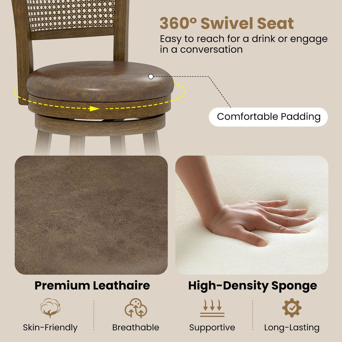 Goflame 25" Swivel Bar Stools Set of 2/4 with Footrest & Rubber Wood Frame