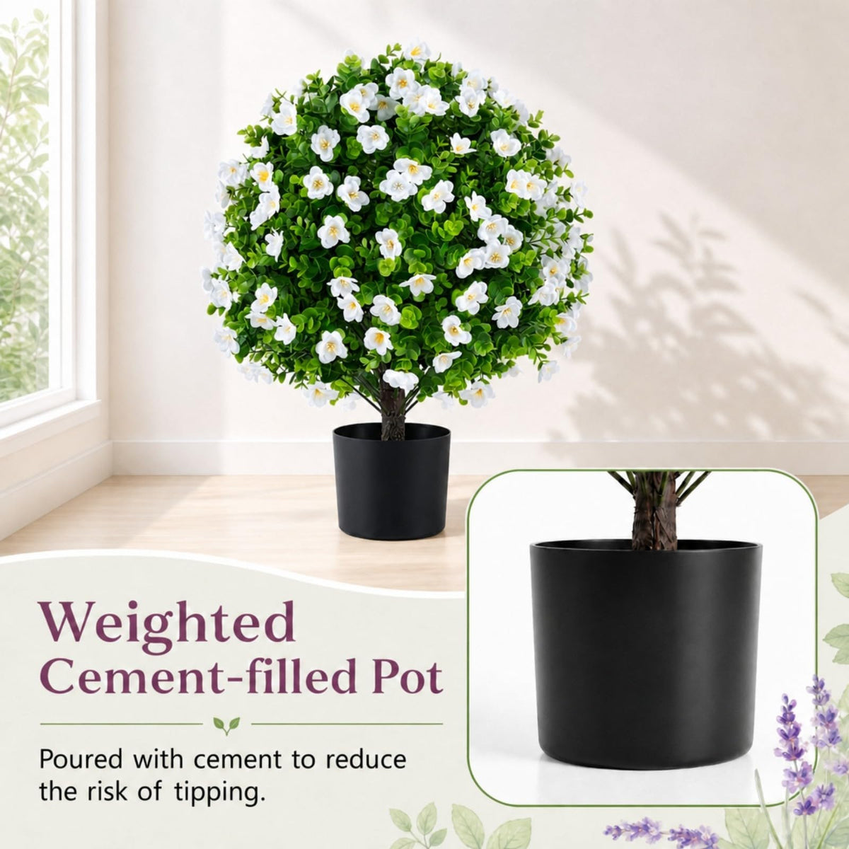 GOFLAME Artificial Boxwood Topiary Ball Tree Set of 2  for Indoor Outdoor Home Porch Garden