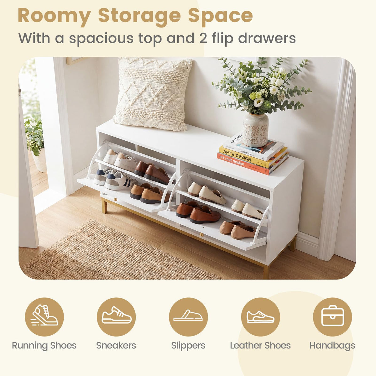 Goflame Shoe Storage Bench with 2 Flip Drawers
