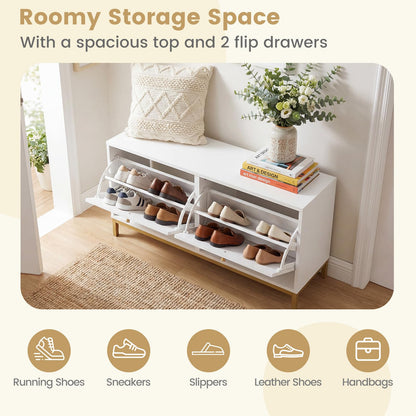 Goflame Shoe Storage Bench with 2 Flip Drawers