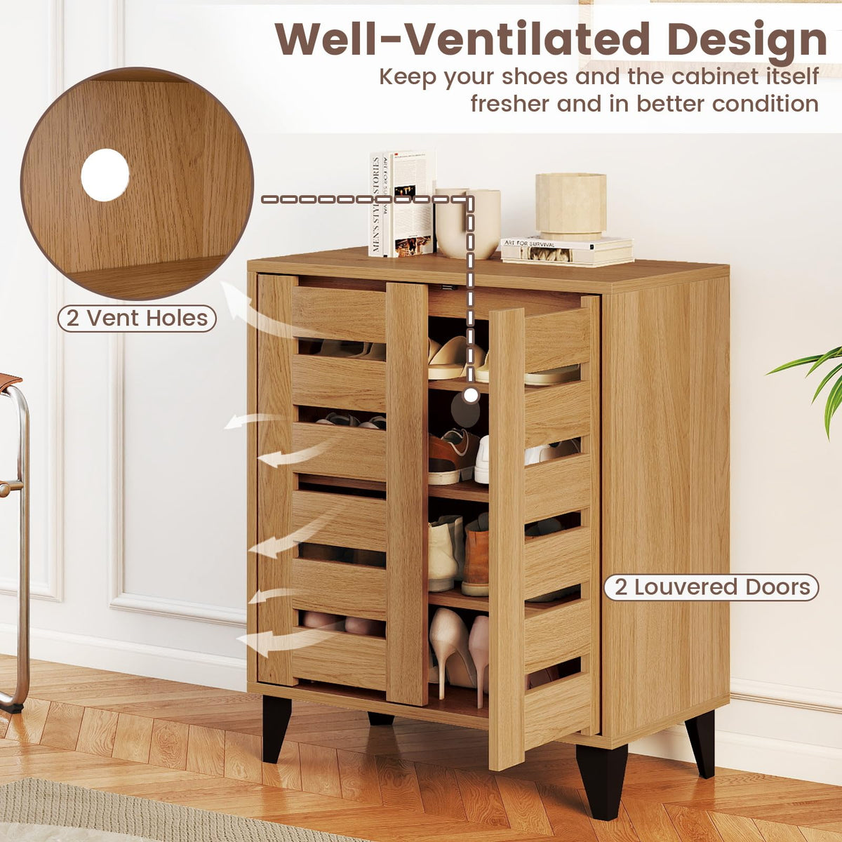 Goflame Shoe Cabinet with Louvered Doors
