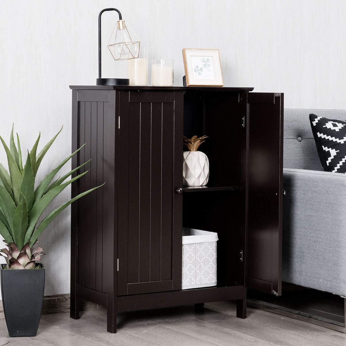 Goflame Storage Cabinet with Doors and Shelves - Freestanding Storage Organizer with Anti-Tipping Device