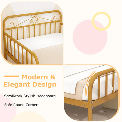 Goflame Metal Twin Bed Frames for Kids, Heavy Duty Metal Platform Bed Frame with Headboard & Safety Guardrails