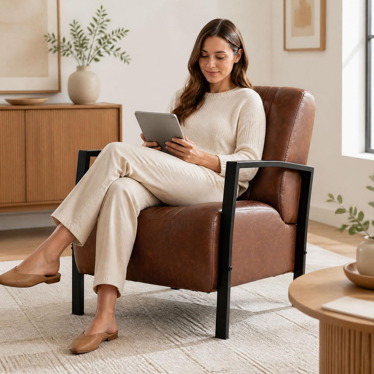 Goflame PU Leather Upholstered Armchair with Padded Seat & Back (1/2)