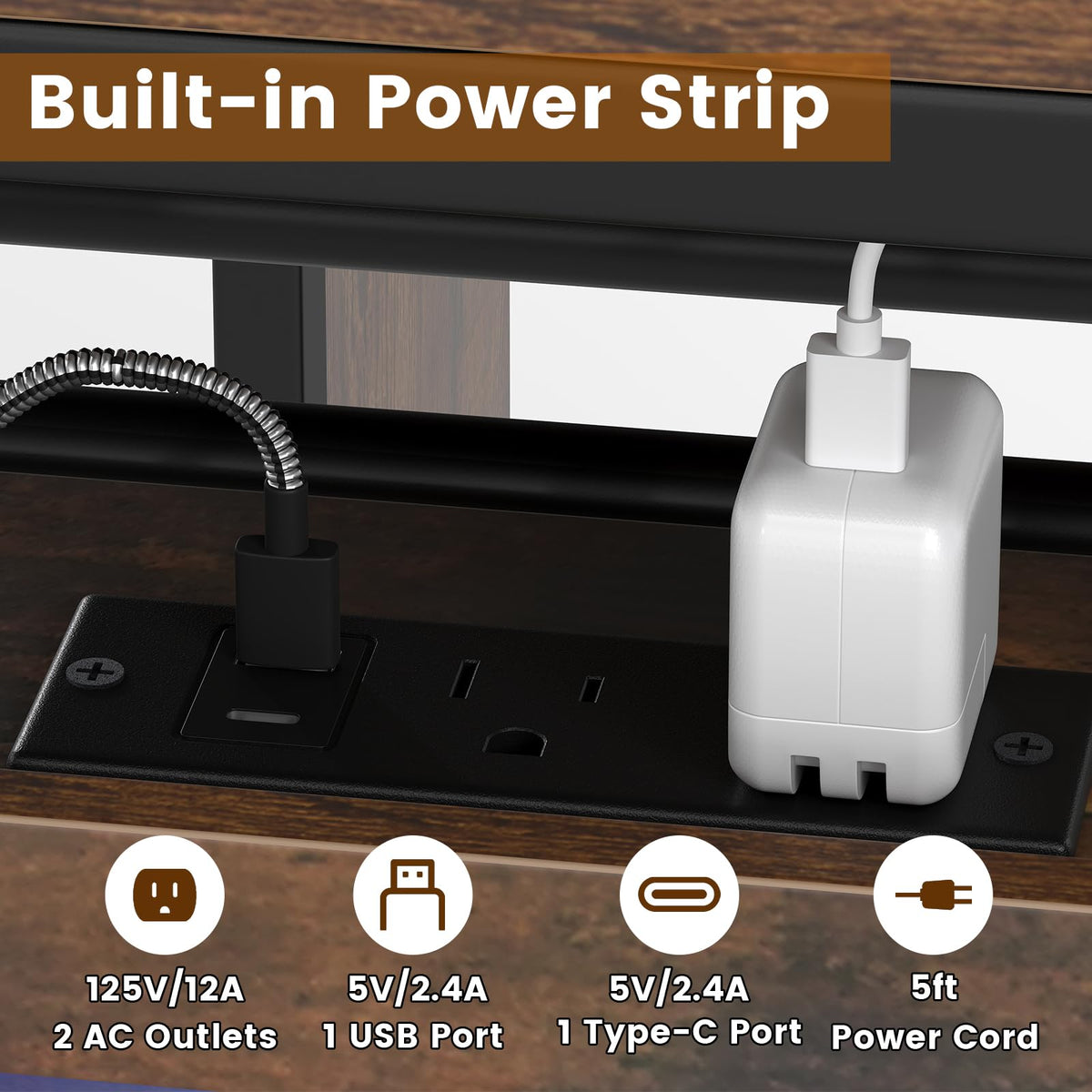Goflame Rectangular Bar Table with Charging Station and LED Light