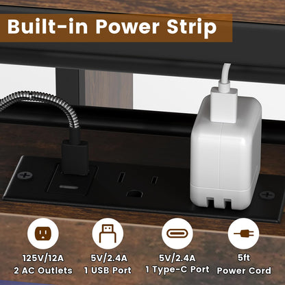 Goflame Rectangular Bar Table with Charging Station and LED Light