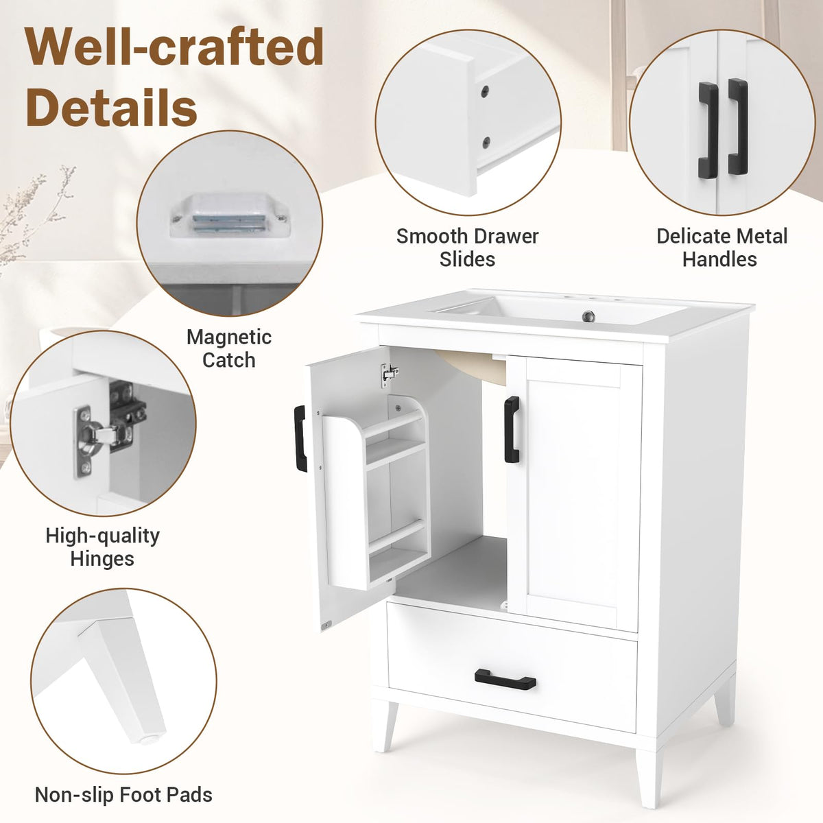 Goflame 24.5" Bathroom Vanity with Ceramic Sink Combo
