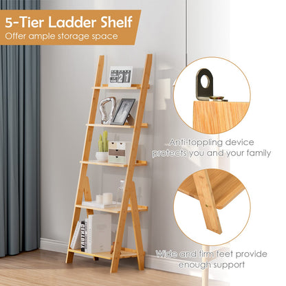 Goflame 5-Tier Ladder Shelf, Multipurpose Freestanding Display Leaning Storage Shelves