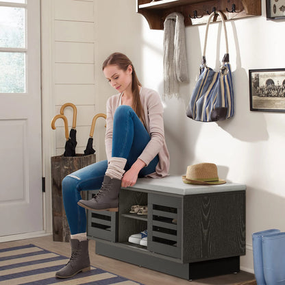 Goflame Entryway Shoe Storage Bench - Shoe Rack w/Seat Cushion & 6 Storage Compartments